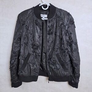 Vintage 90's Textured Floral Bomber Jacket – Y2K / Fairy Grunge Women's Size 8